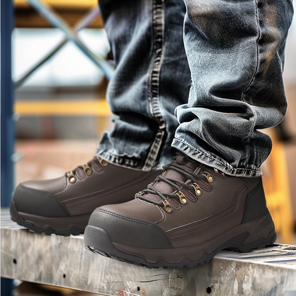 Men's Steel Toe Puncture-Resistant Work Boots - DARK BROWN - 7